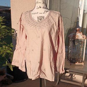 Beige India Indian Kurti Kurta Tunic Top Sequin 3X Bell Cotton Embroidered